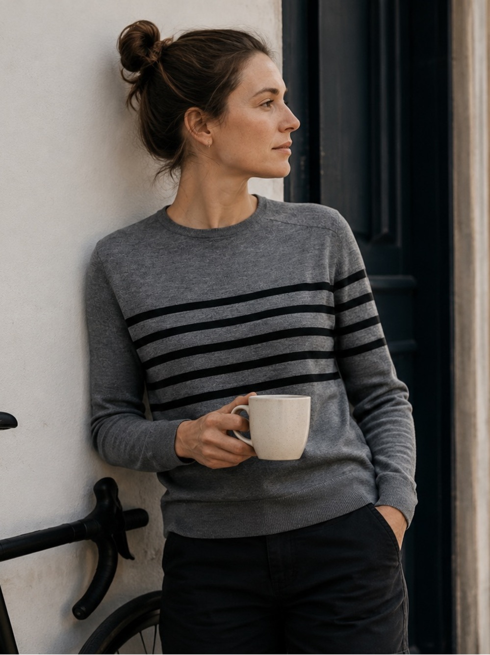 Rapha Women’s Breton Merino Wool Sweater Gray Black Medium